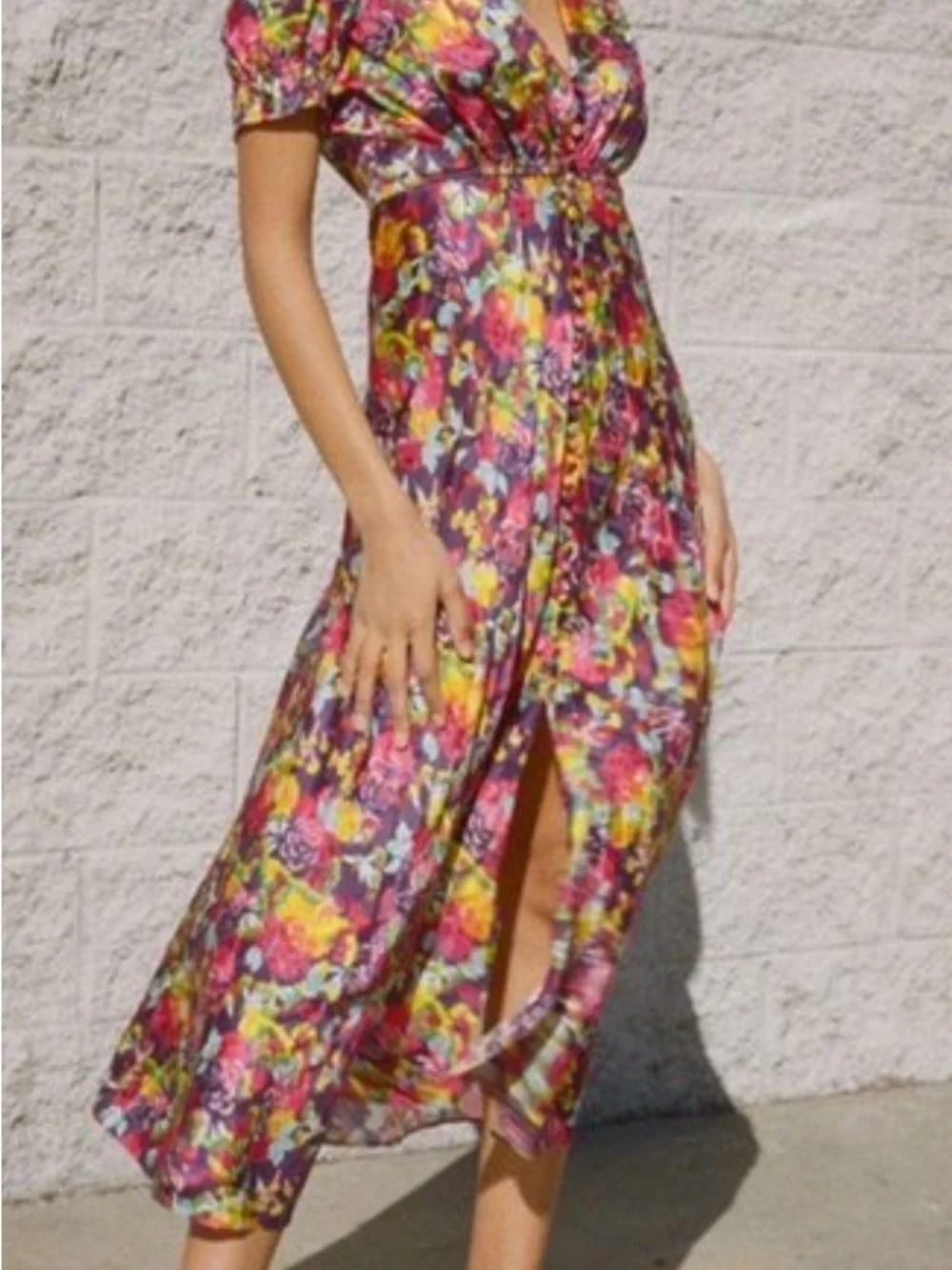 NWT Saloni Lea Silk Floral Midi Dress Camellia Size 4 stunnnnning